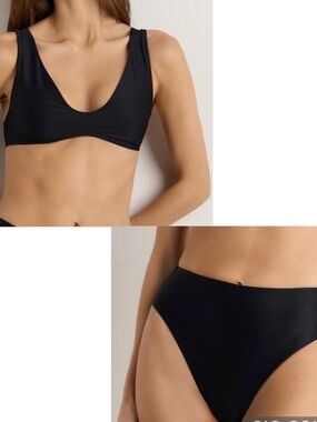 Quince NWT Italian Plunge Bikini Top and High-Rise High-Leg Bottoms Black Small